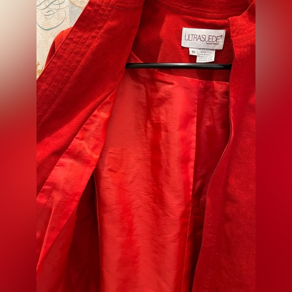 Ultra Suede Women’s Open Front Solid Red Suit Blazer Jacket Professional Wear 10 - Picture 7 of 11